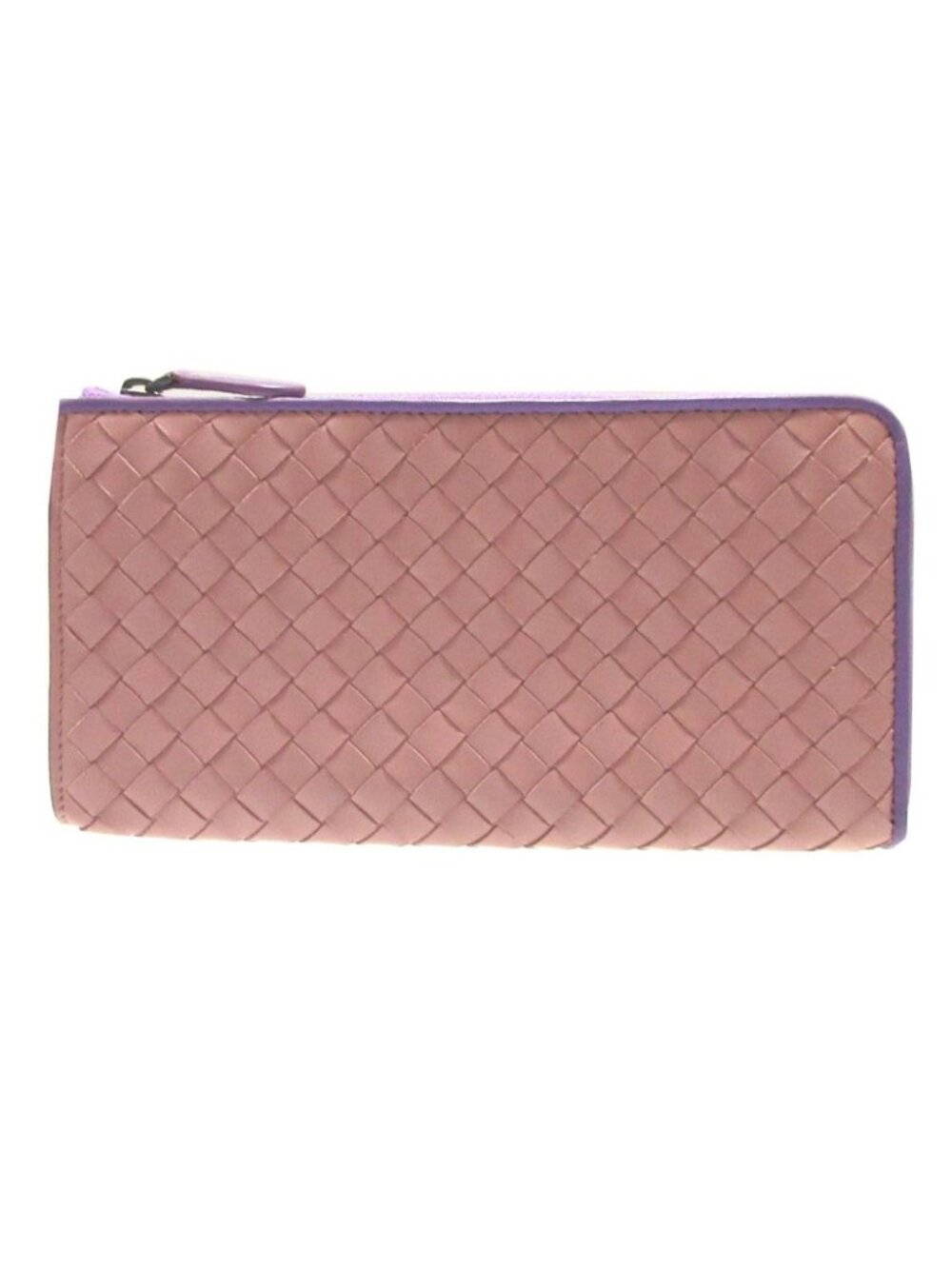 Bottega Veneta Intrecciato Leather Pink Purple L-shaped Zipper Wallet